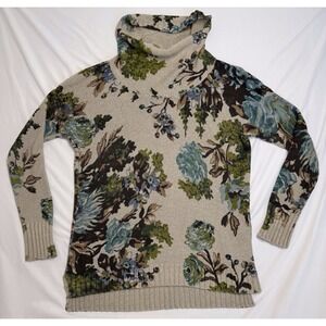 J Jill Beige Floral Cowl Neck Long Sleeve Tunic Sweater Womens Size XS
